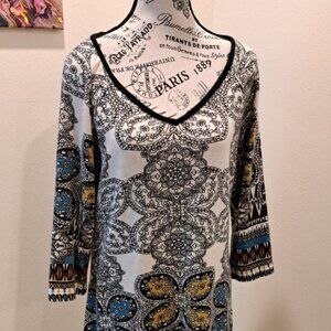 Aryeh Dress XL Black and White3/4 Sleeve Kneelength Scoopneck